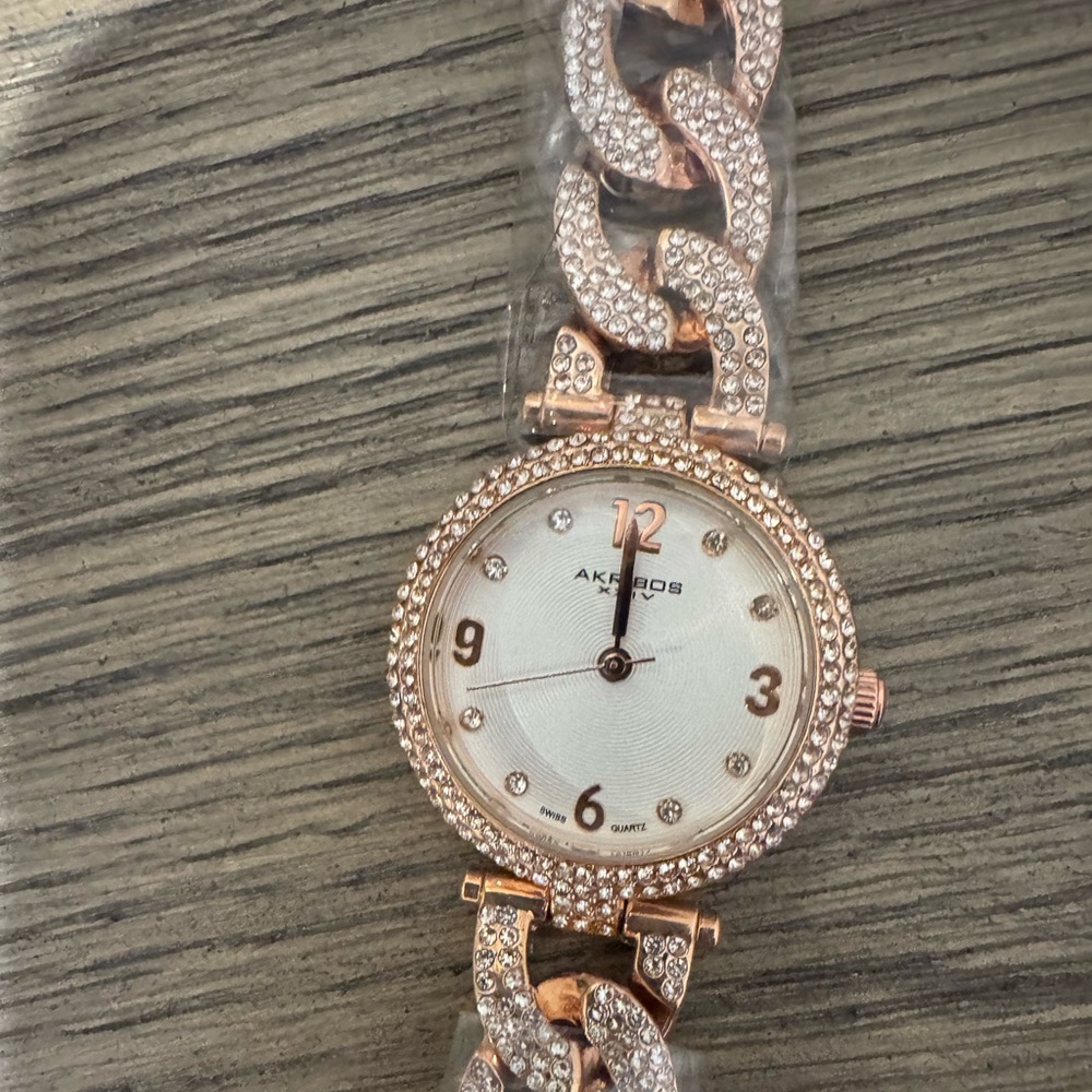 NWT Akribos XXIV Women's AK756SS "Brillianaire" Crystal-Accented ROSE GOLD - Picture 3 of 7